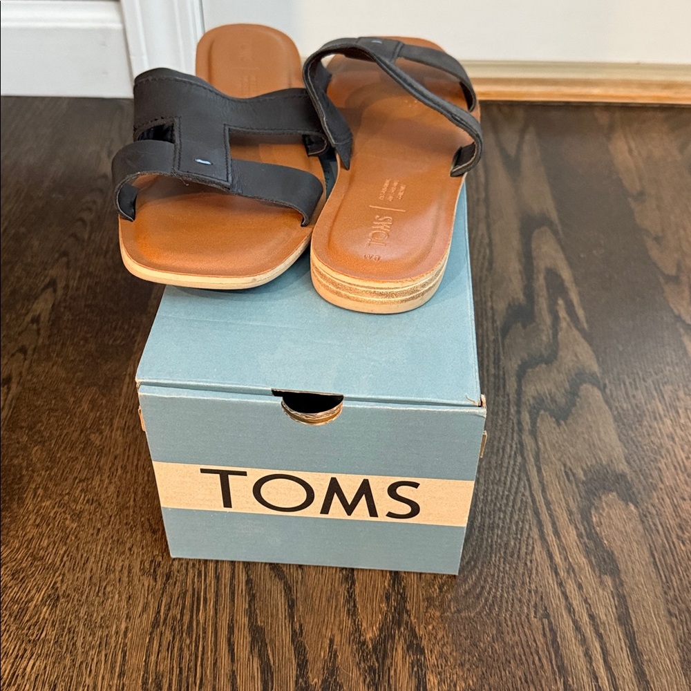 TOMS Black Leather Sandals -Worn once